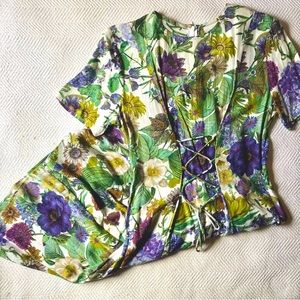 Vintage Summer Floral Dress Small 90s Street Life Purple Lace Closure Aline